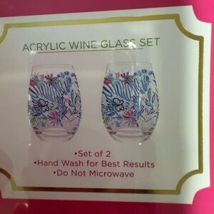 Lilly Pulitzer Blue and Pink Floral Acrylic Wine Glass Set